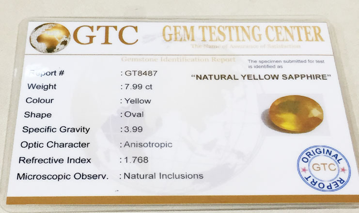 7.99 ct/8.90 ratti Natural Certified Bangkok Pukhraj/Yellow Sapphire